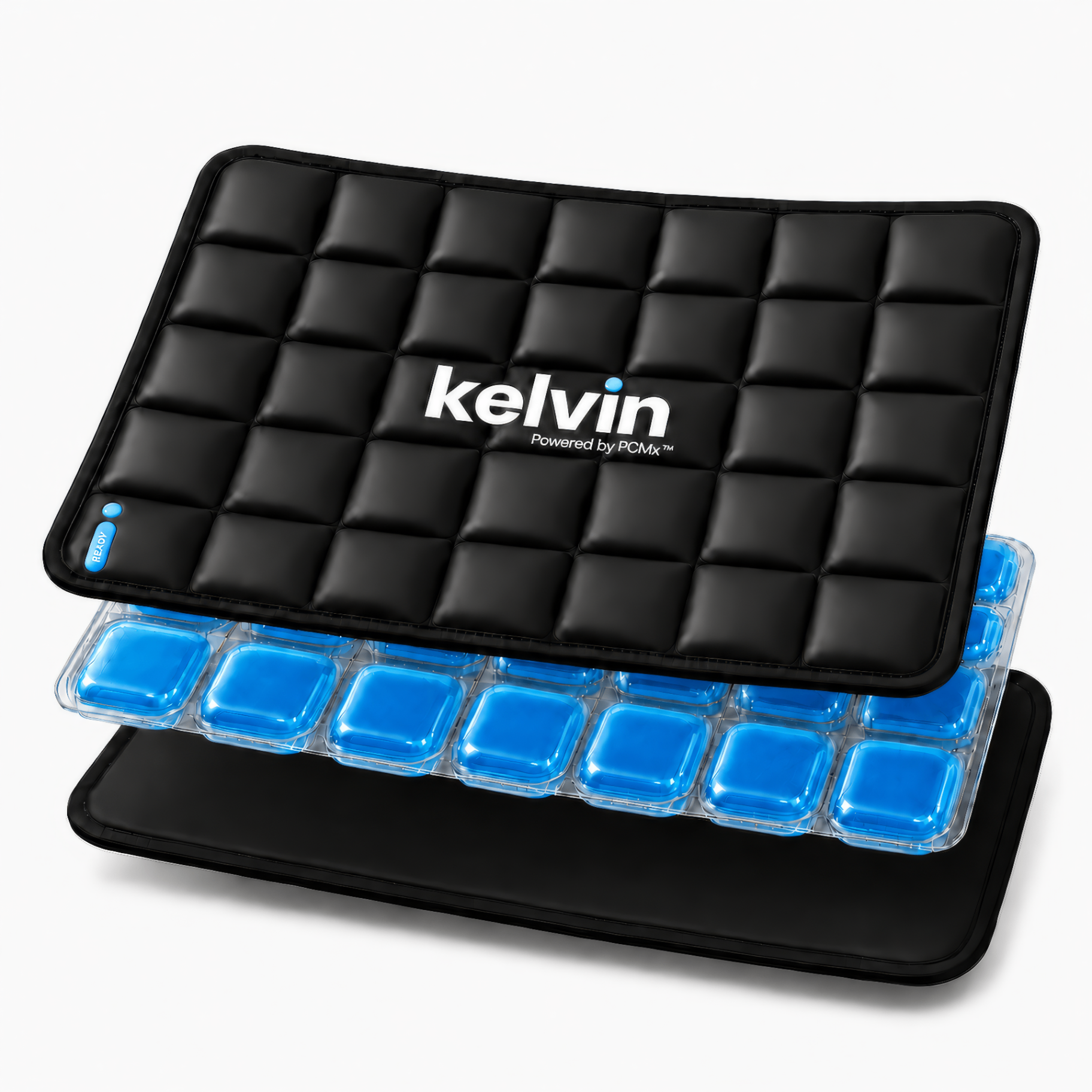 Exploded view of Kelvin™ showing pod tray and quilted sleeves