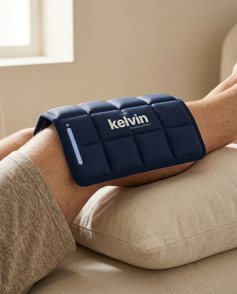 Hands resting on a sore knee